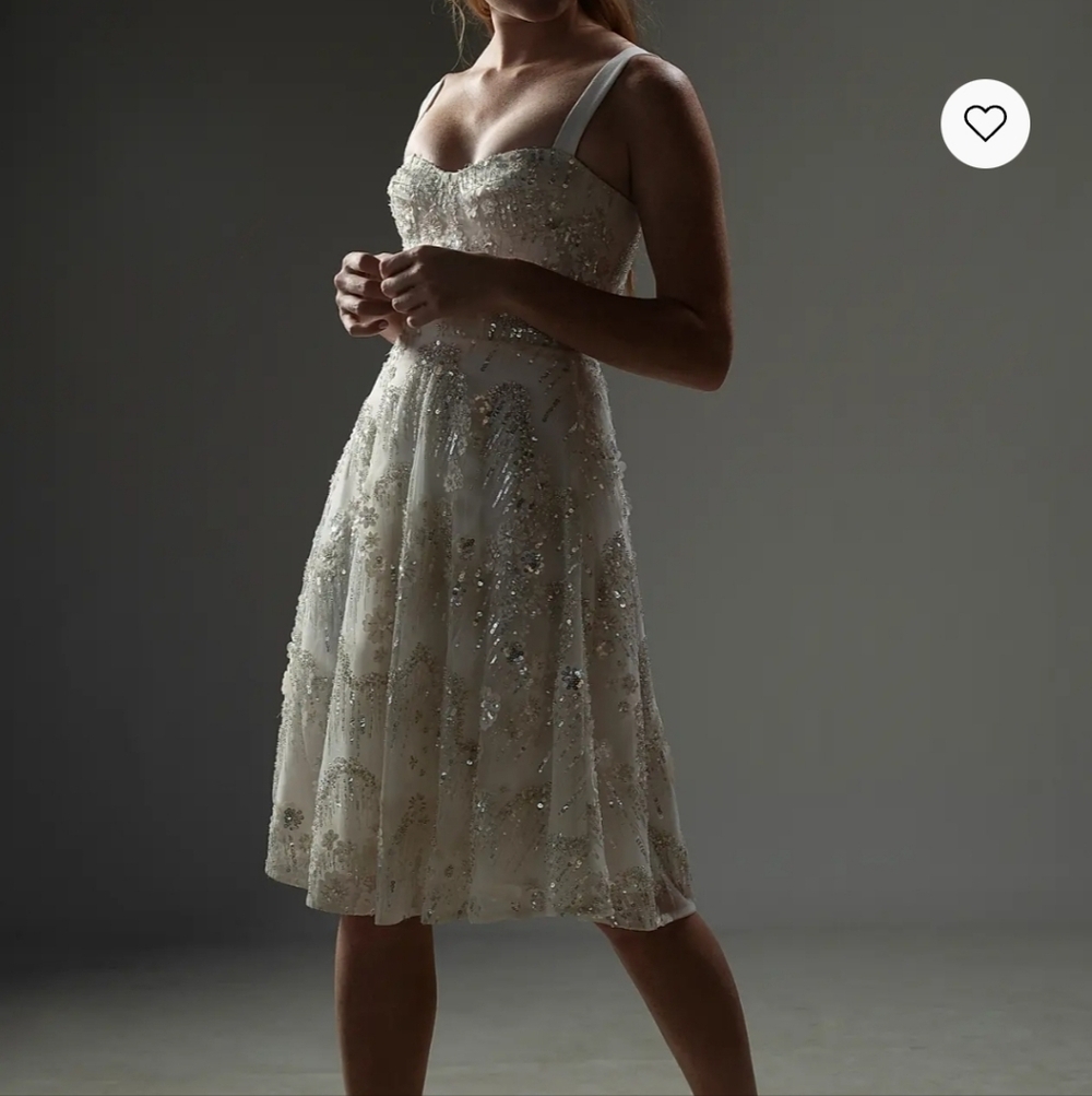 NWT | Dress The Population Adelina Midi Dress Fit and Flare White Sequins